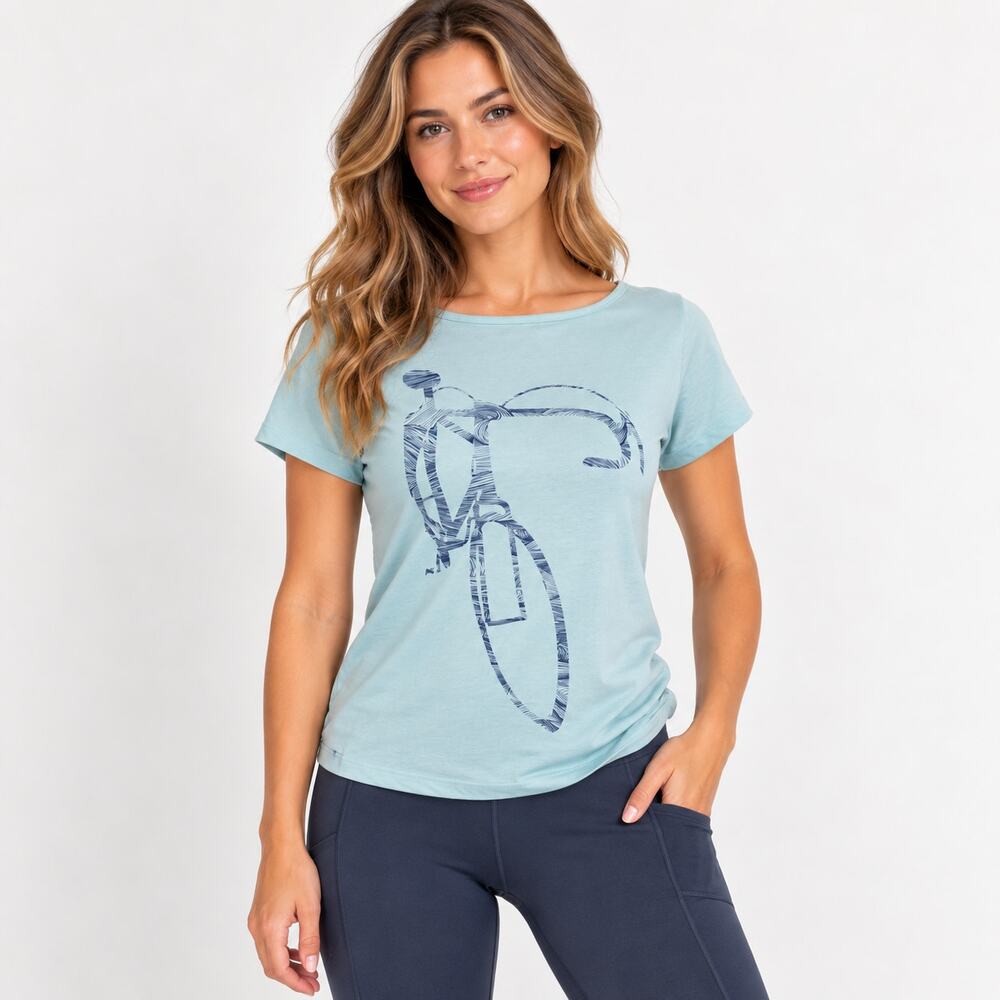 M by Novara Cap Sleeve Bicycle T-Shirt Women's Size S Light Teal Zip Pocket Bike